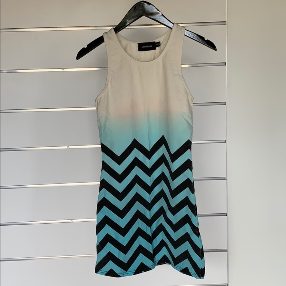 Bodycon dress - chevron, blue/white